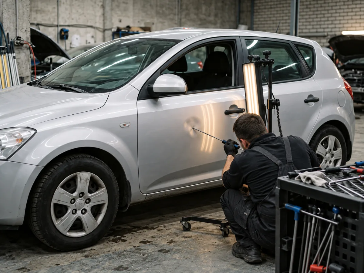 В процессе — Kia Ceed — вмятина на двери без покраски
